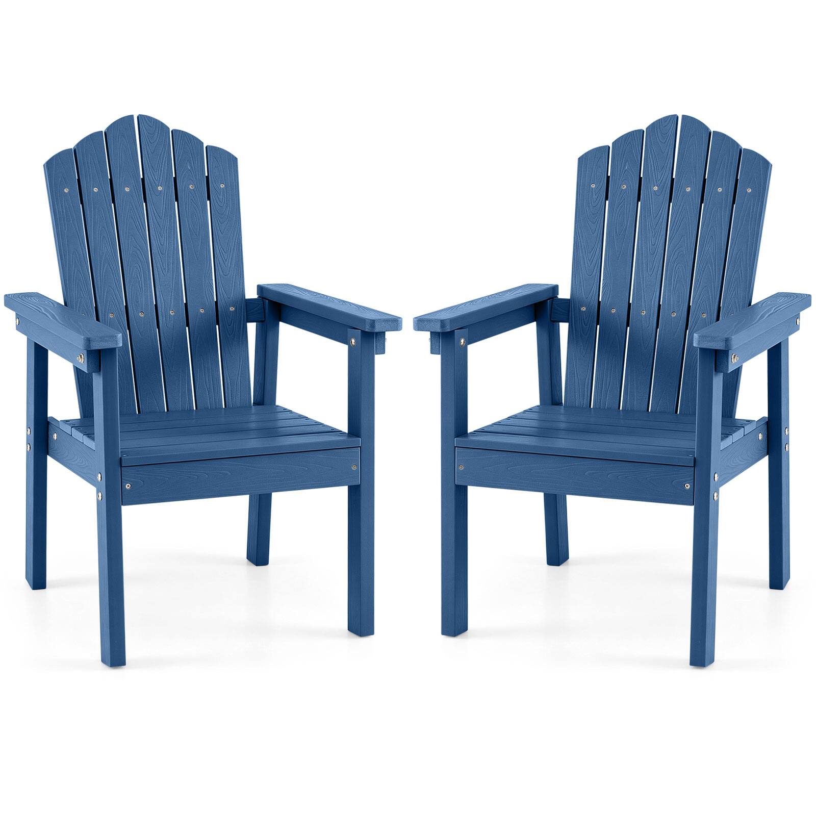 Front. Gymax - Gymax Set of 2 Outdoor Adirondack Chairs HIPS Patio Chairs with Wood Grain Look Navy - Blue.
