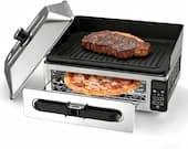 Sweet - Electric Grill Indoor, Smokeles Griddle with Lid, Temp Control/Grill Plate/Splash Guard/Crumb Tray - Stainless Steel