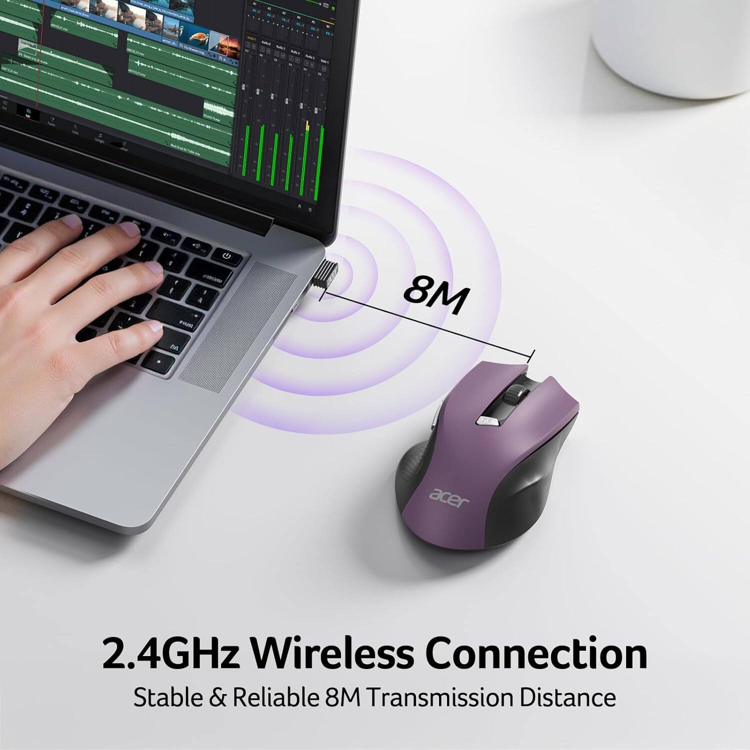 2.4GHz Wireless Connection  
Stable & Reliable 8M Transmission Distance