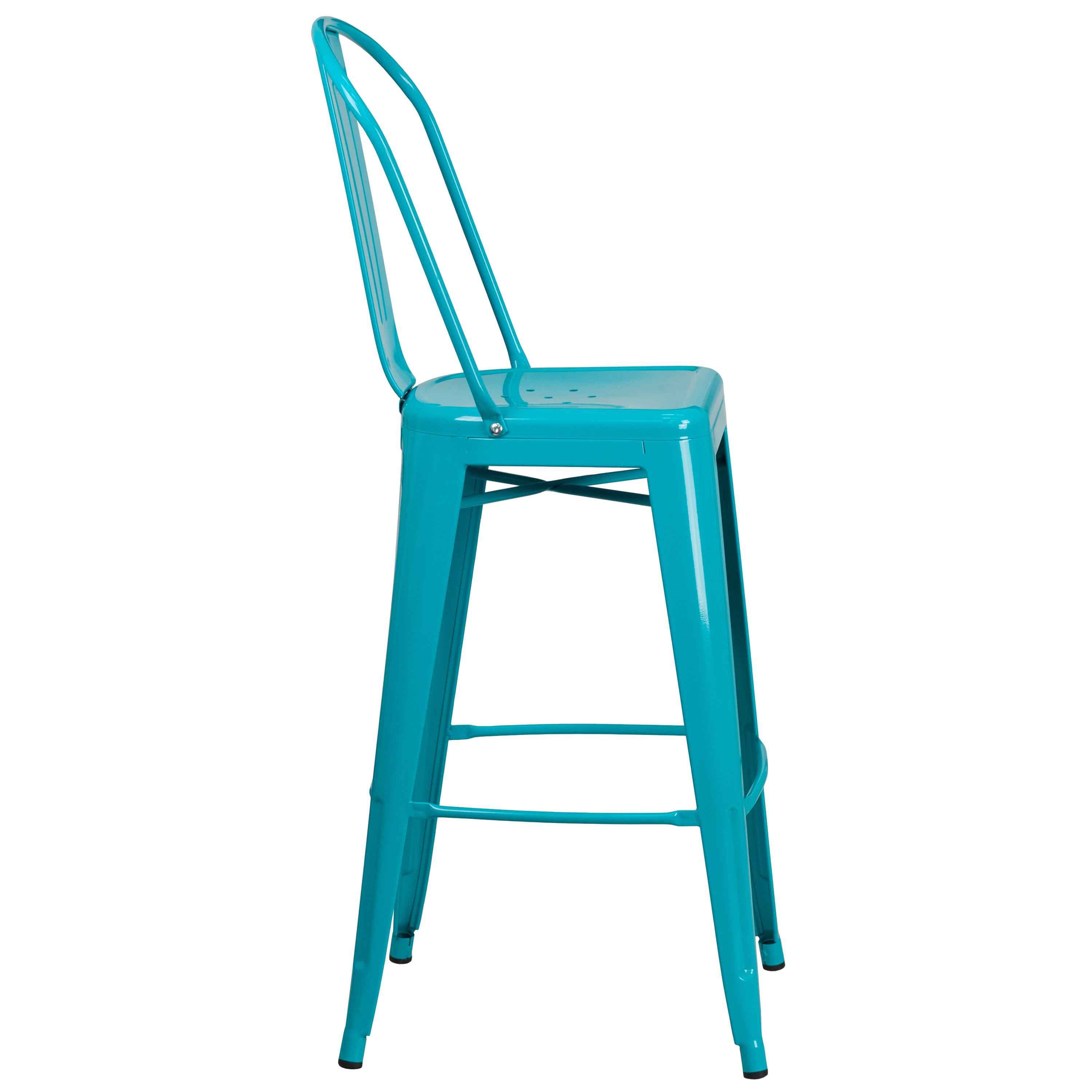 Alt View 6. Emma + Oliver - Commercial Grade 30"H Metal Indoor-Outdoor Barstool with Drain Holes and Back - Crystal Teal-Blue.