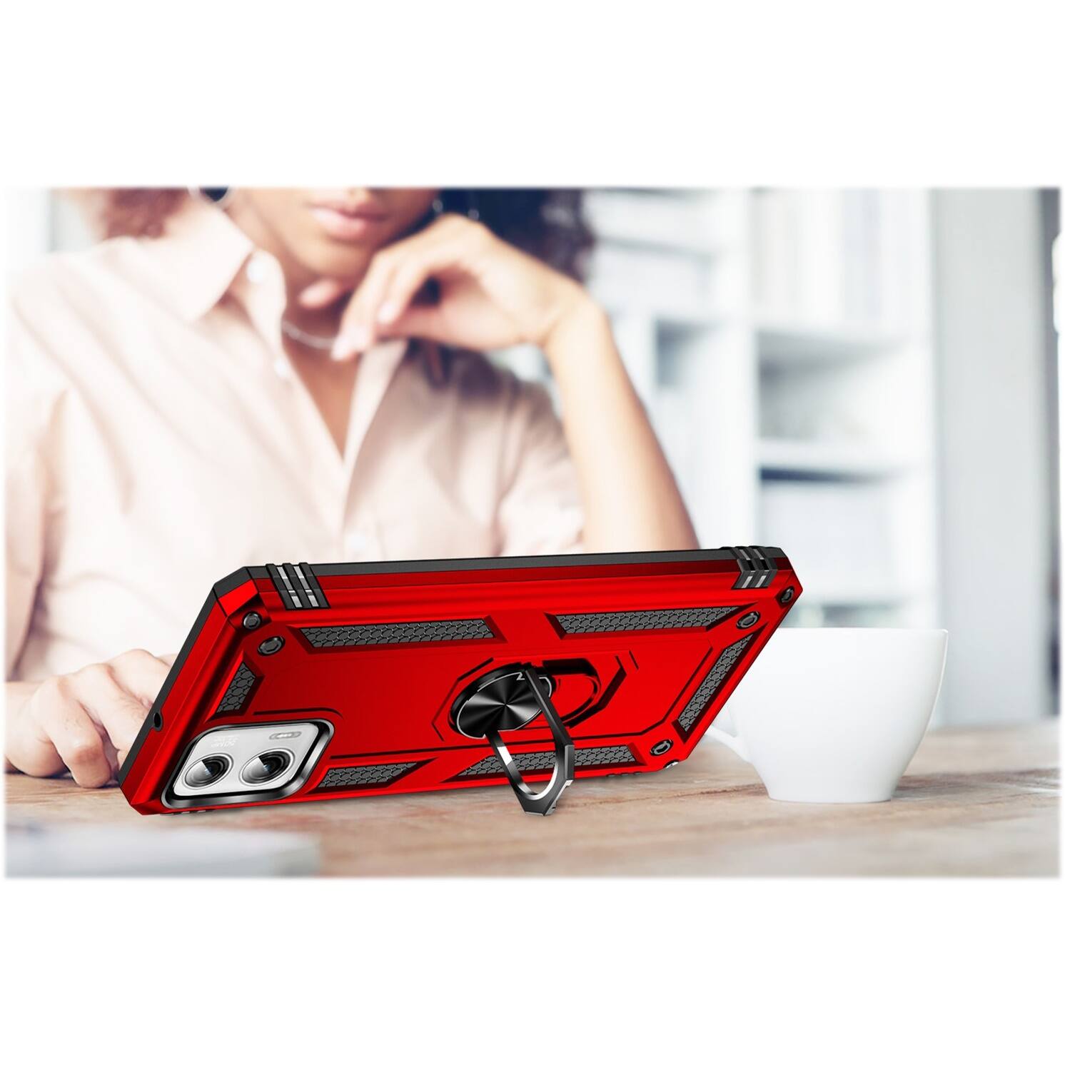 Alt View 15. SaharaCase - Military Kickstand Series with Belt Clip Case for Motorola G Power 5G (2023) - Red.