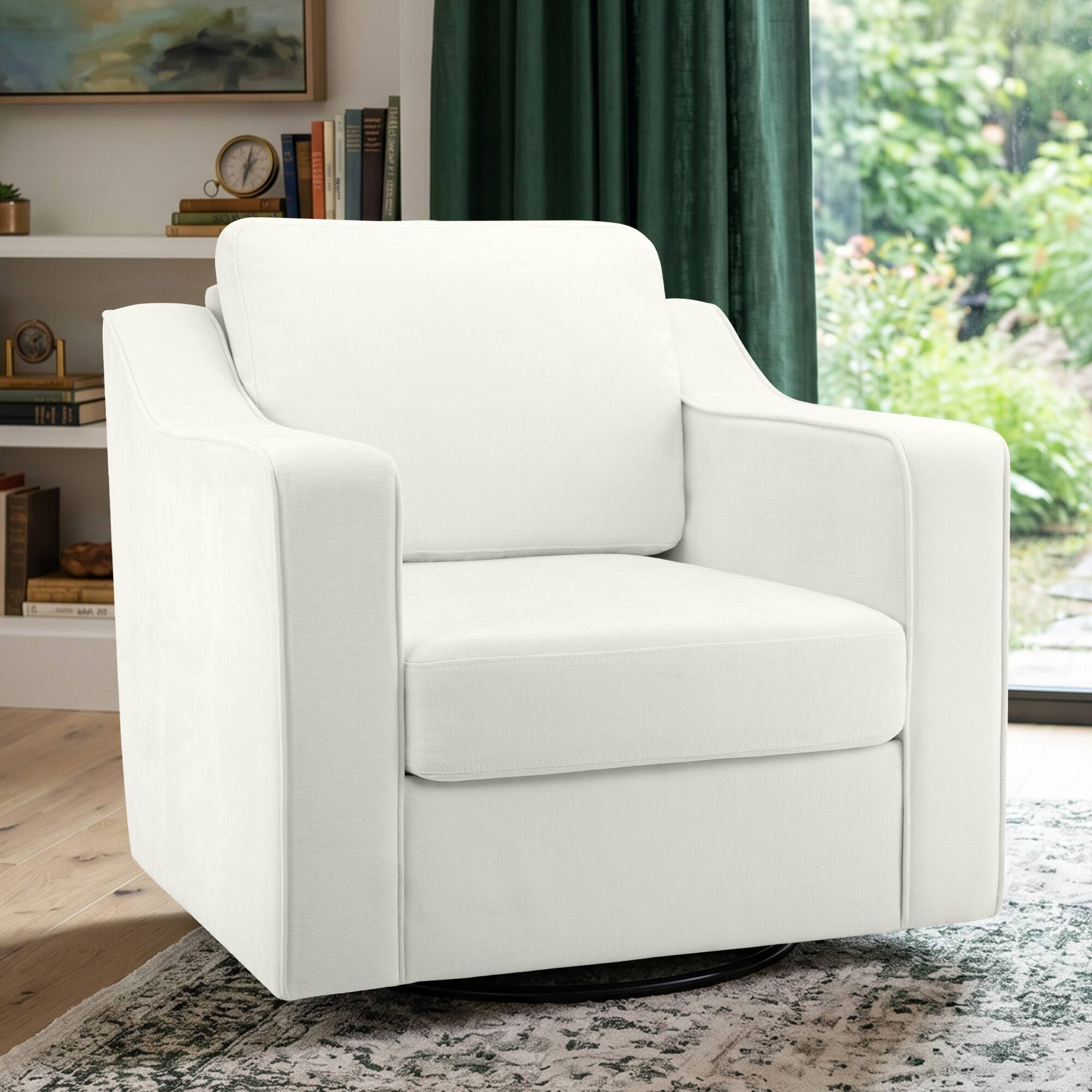 Alt View 5. KERDOM - Modern Swivel Accent Chair, 360° Armchair with Sloped Arm & Thick Cushion, Deep Seat Lounge Chair for Living Room Office - White.