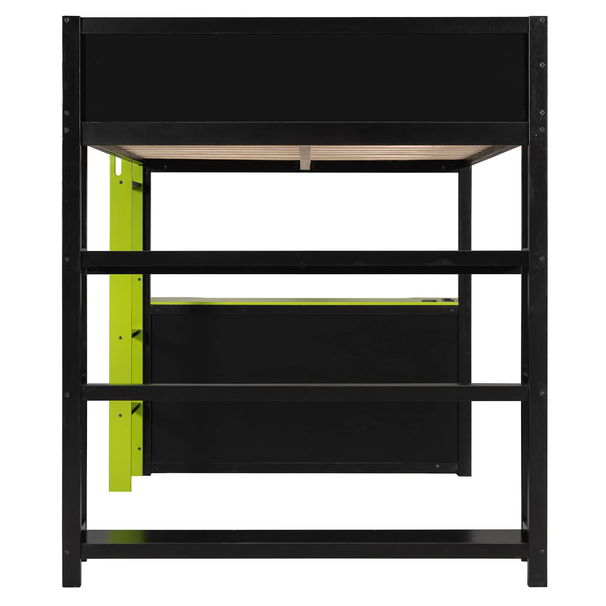 Alt View 5. Whisen - Full Size Loft Bed with Gaming Desk, Built-in Shelves, Power Station & LED Lights for Bedroom - Black|Green.
