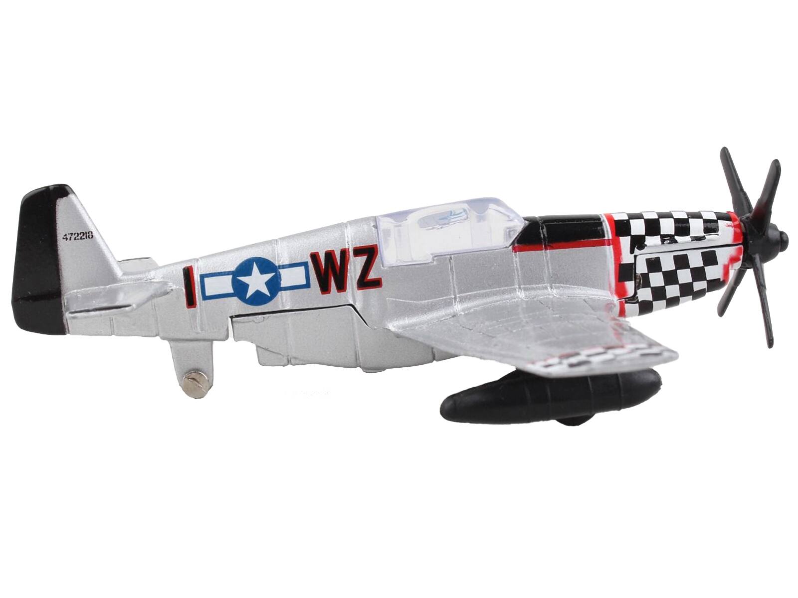 Angle. Runway24 - North American P-51 Mustang Silver US Army Air Force with Runway 24 Sign Airplane - Silver Metallic.