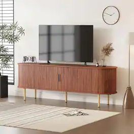 Jojoka - 70.1" TV Stand for 65 Inch TVs, Modern Entertainment Center with Sliding Door & Storage Cabinet - Walnut