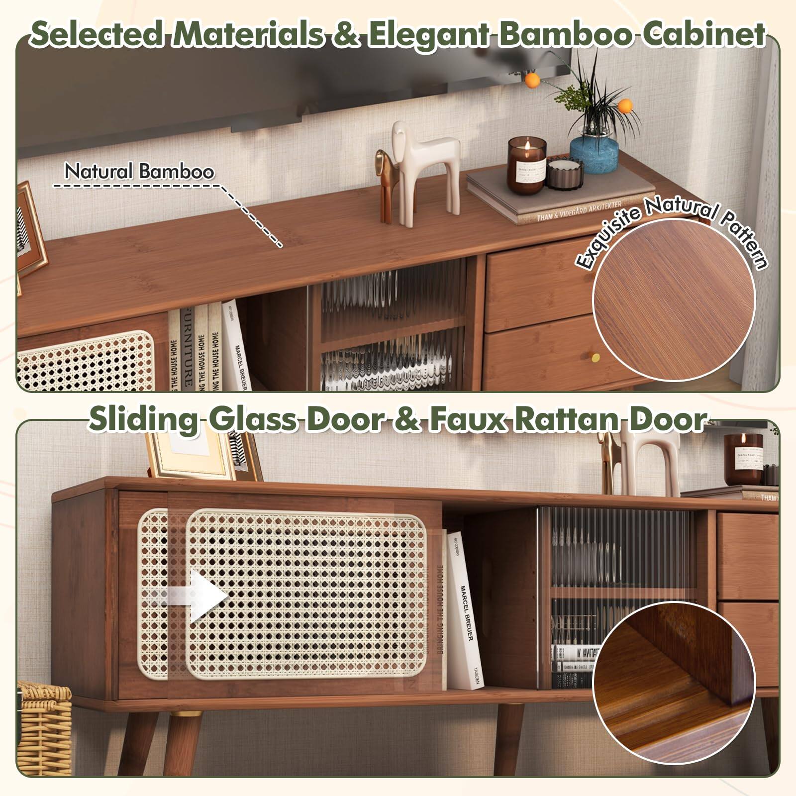 Selected Materials & Elegant Bamboo Cabinet

Natural Bamboo

Exquisite Natural Pattern

Sliding Glass Door & Faux Rattan Door