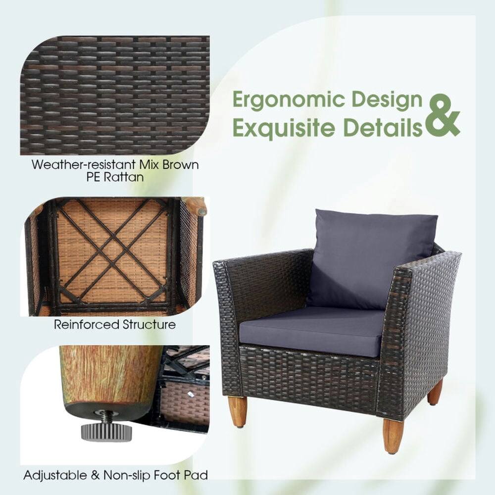 Ergonomic Design & Exquisite Details

- Weather-resistant Mix Brown PE Rattan
- Reinforced Structure
- Adjustable & Non-slip Foot Pad