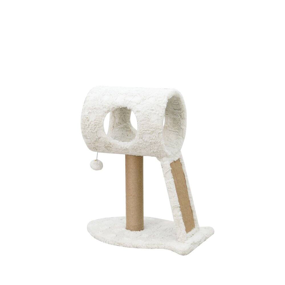 Front. PetPals - Minimalistic Fished Shaped Cat Perch - 28"H, 2 Level, Medium, Space Needle - White.