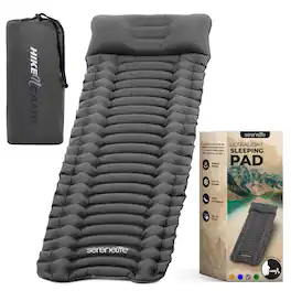 SereneLife - Sleeping Pad with Pillow for Camping - Compact Sleeping Mat with Fast Inflation - Gray