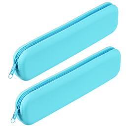 Unique Bargains - 2pcs Rectangular Silicone Pen Case, Small Pencil Pouch w/ Zipper, Waterproof Storage for Travel - Sky Blue