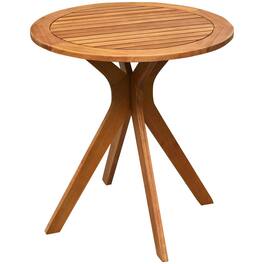 SlickBlue - Outdoor Round Solid Wood Coffee Table, Small Side Bistro Table - Brown