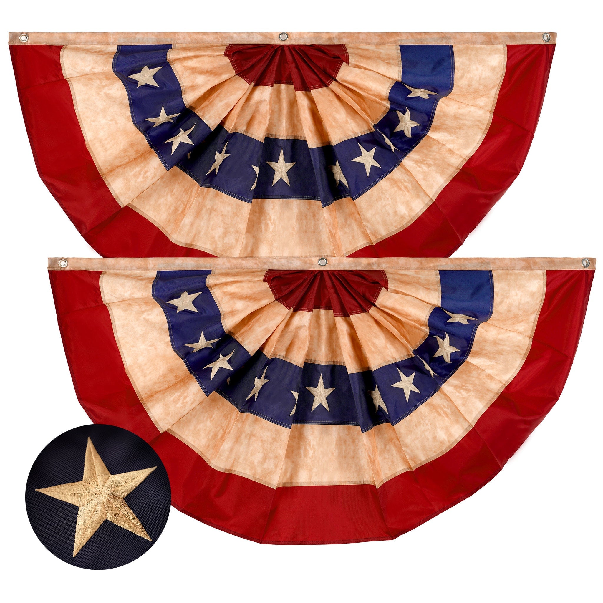 G128 - 2 Pack: USA Tea Stained Pleated Fan Flag 2x4FT Embroidered Polyester Stars and Stripes - Red, white, blue (tea stained) price history on PriceWatchPro