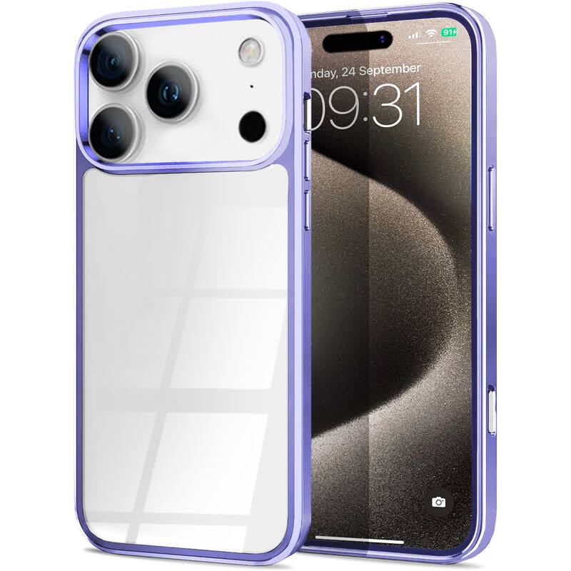 Entronix - iPhone 17 Pro Max Case with Clear Back and Impact Chrome Frame - Purple