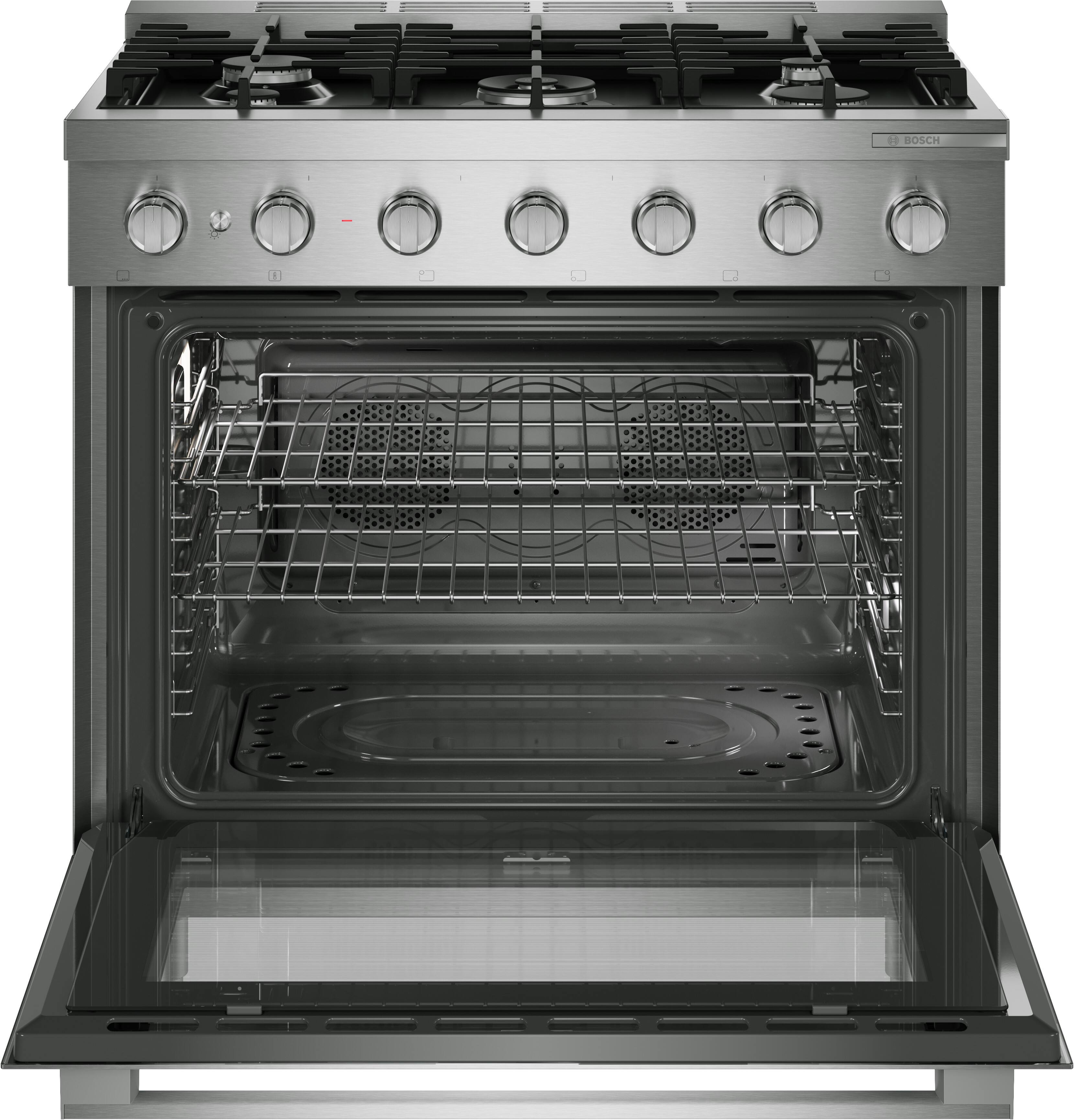 Alt View 3. Bosch - 500 Series 36 in. Wide 5.6 Cu. Ft. Convection Industrial Style Gas Range with 5 Burners - Stainless Steel.