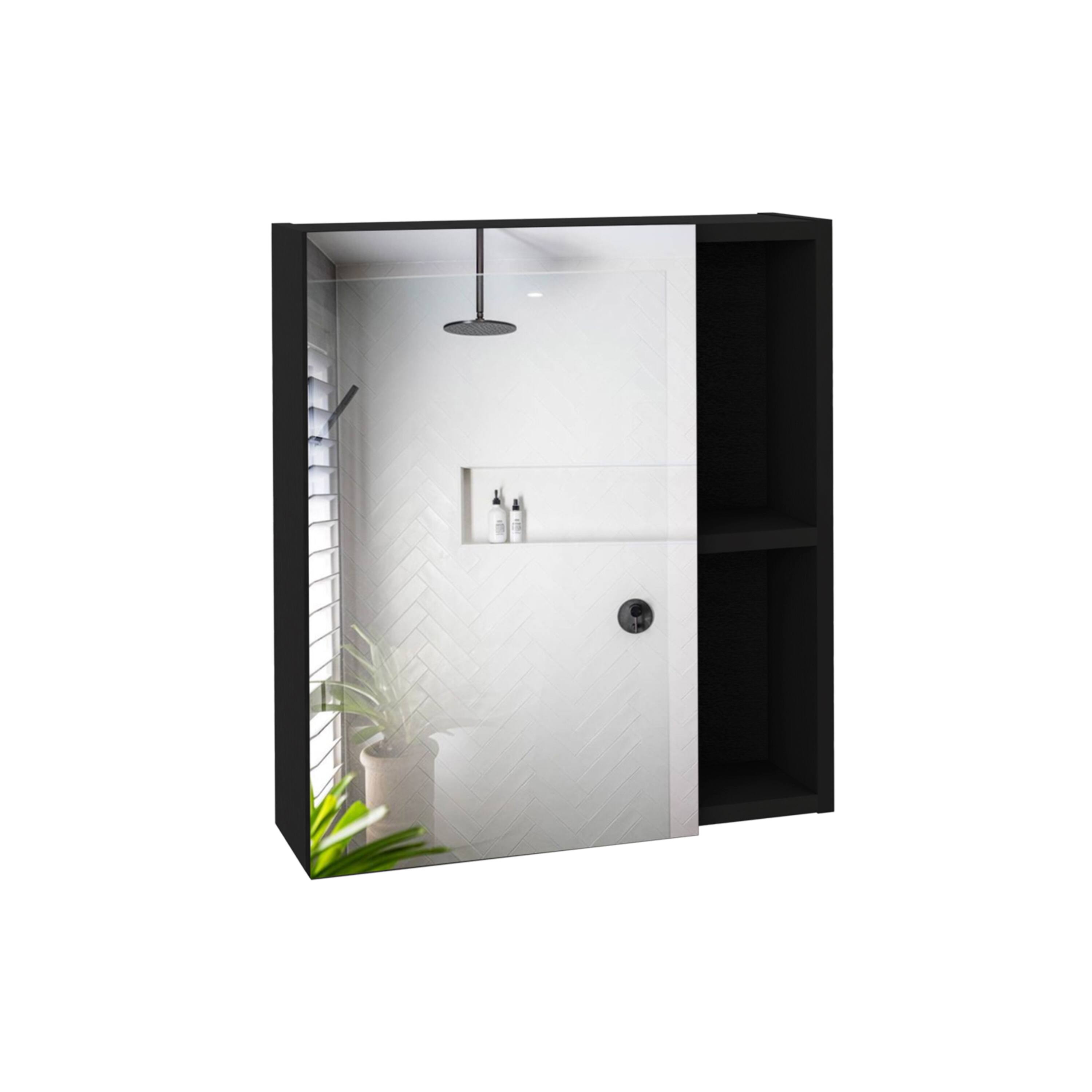 Back. TuHome - Labelle Medicine Cabinet With Mirror, Five Internal Shelves, Single Door - Black.
