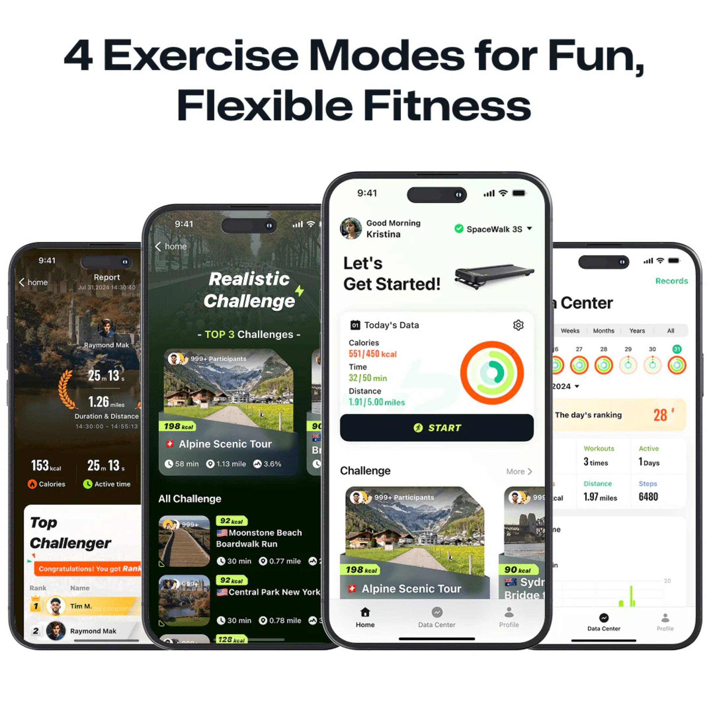 4 Exercise Modes for Fun, Flexible Fitness

- Report
  - 9:41
  - Jul 1, 2024, 9:41 AM
  - Raymond Mak
  - 25m 13s
  - 1.26 miles
  - Duration & Distance
  - 14:30:00
  - 14:35:13
  - 153 kcal
  - 25m 13s

- Realistic Challenge
  - TOP 3 Challenges
  - 198 kcal
  - Alpine Scenic Tour
    - 58 min
    - 1.13 mile
    - 3.6%
    - 3 times
    - 1 Day
    - 999+ Participants
  - 999+ Participants
  - 999+ Participants
  - 999+ Participants
  - 999+ Participants
  - 999+ Participants
  - 999+ Participants
  - 999+ Participants
  - 999+ Participants
  - 999+ Participants
  - 999+ Participants
  - 999+ Participants
  - 999+ Participants
  - 999+ Participants
  - 999+ Participants
  - 999+ Participants
  - 999+ Participants
  - 999+ Participants
  - 999+ Participants
  - 999+ Participants
  - 999+ Participants
  - 999+ Participants
  - 999+ Participants
  - 999+ Participants
  - 999+ Participants
  - 999+ Participants
  - 999+ Participants
  - 999+ Participants
  - 999+ Participants
  - 999+ Participants
  - 999+ Participants
  - 999+ Participants
  - 999+ Participants
  - 999+ Participants
  - 999+ Participants
  - 999+ Participants
  - 999+ Participants
  - 9