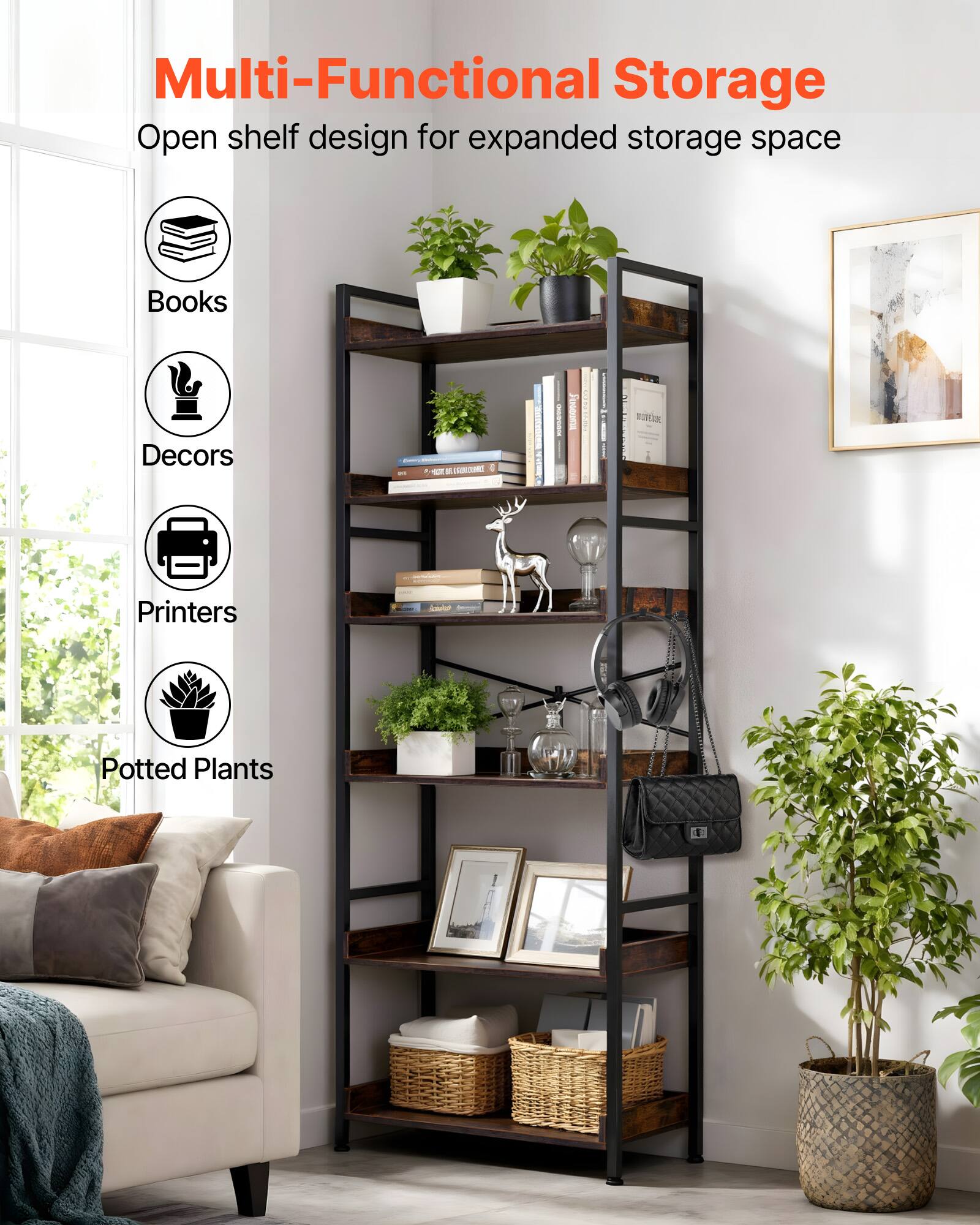 Multi-Functional Storage  
Open shelf design for expanded storage space  

- Books  
- Decors  
- Printers  
- Potted Plants