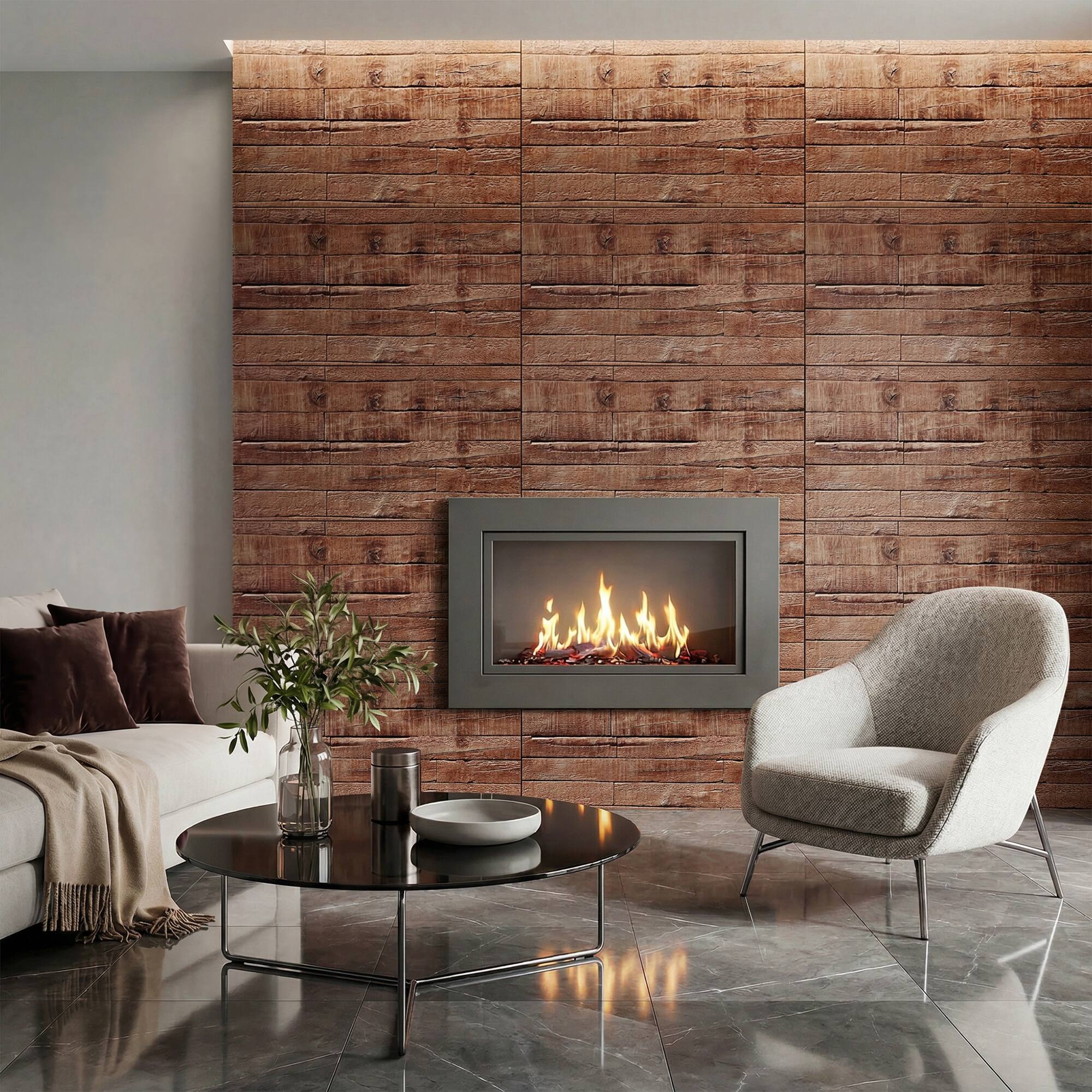 Alt View 1. Homcom - 3D Faux Wood Wall Panels - Coffee.