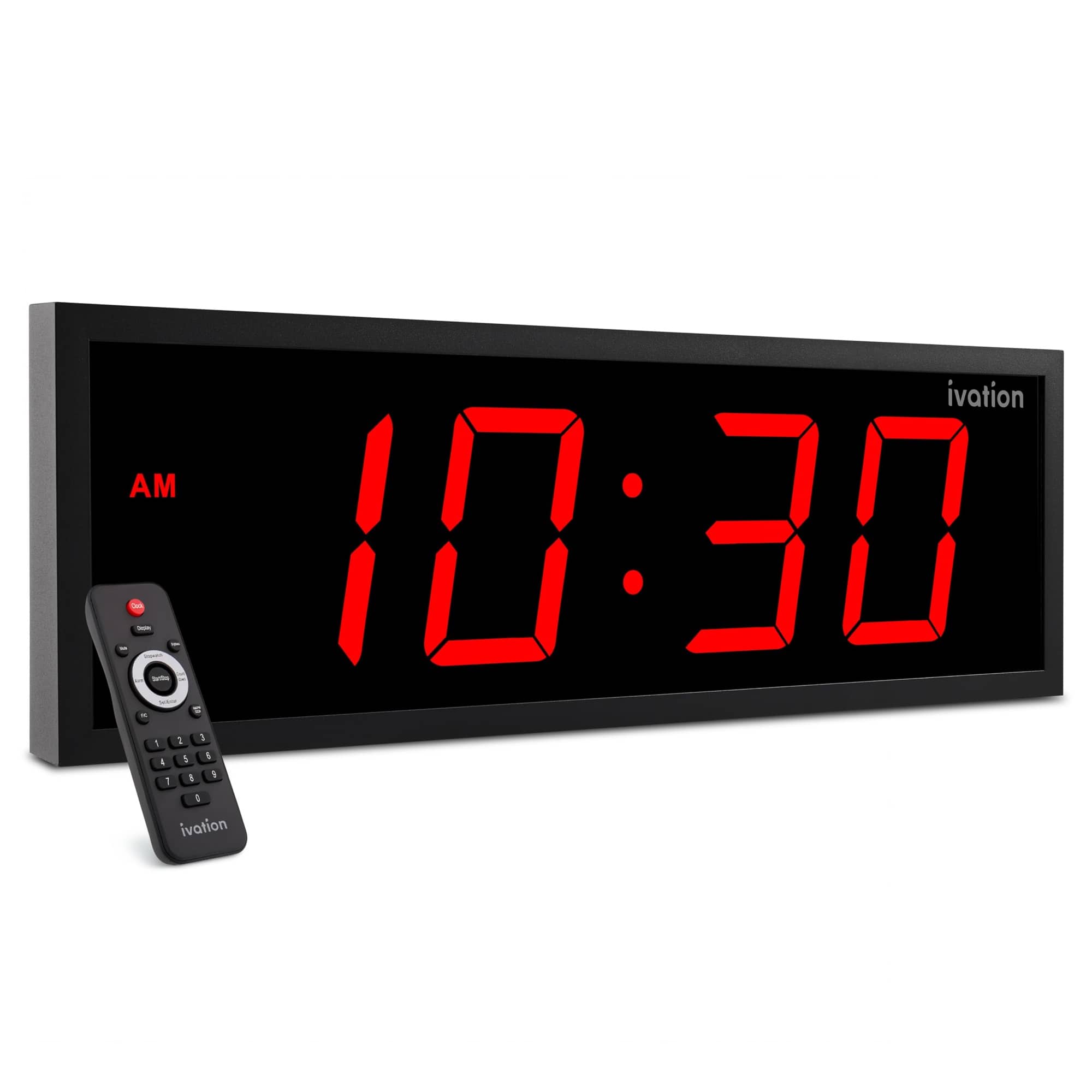 Ivation - 18" Digital Wall Clock – LED Display, Remote - Red