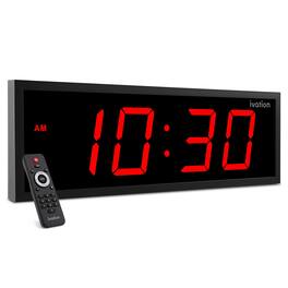 Ivation - 18" Digital Wall Clock – LED Display, Remote - Red