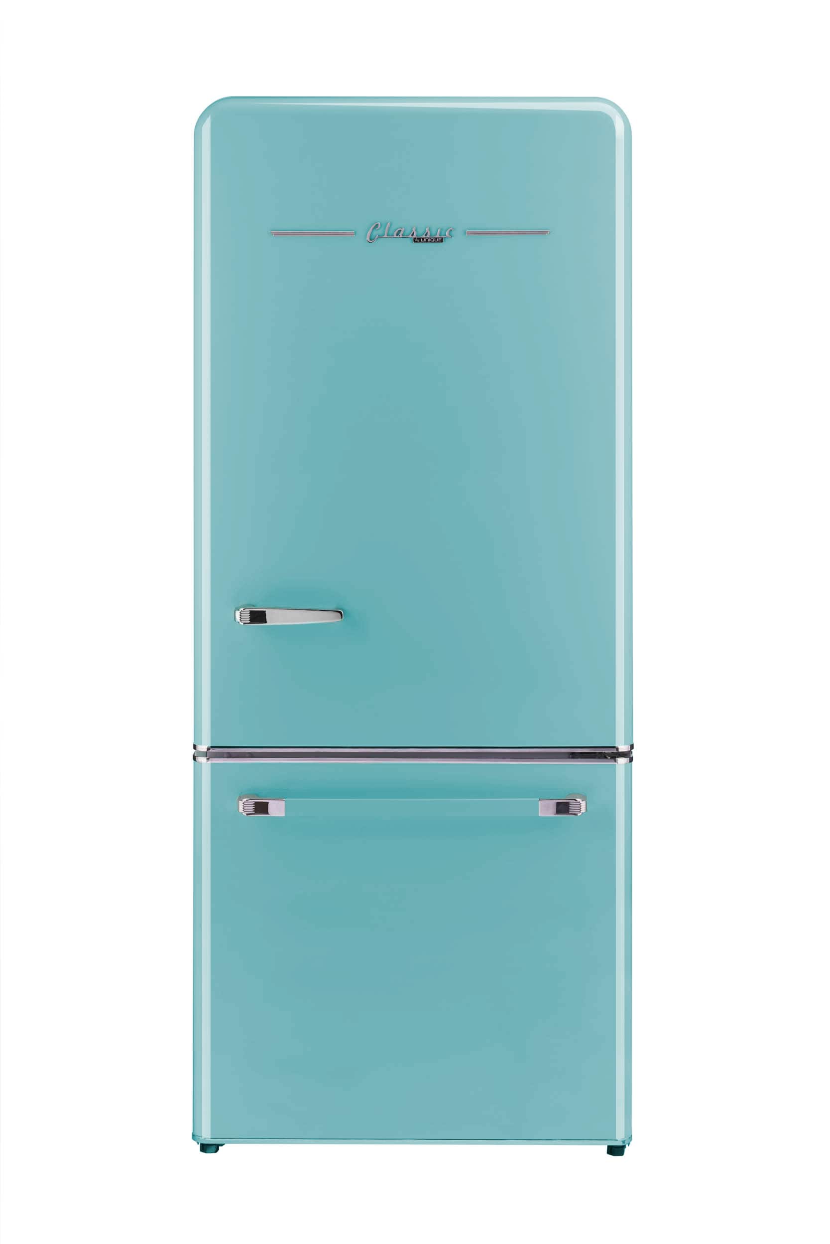 Front. Unique Appliances - Classic Retro 30 in 17.7 cu. ft. Frost Free Retro Bottom Freezer Refrigerator - Ocean Mist Turquoise.