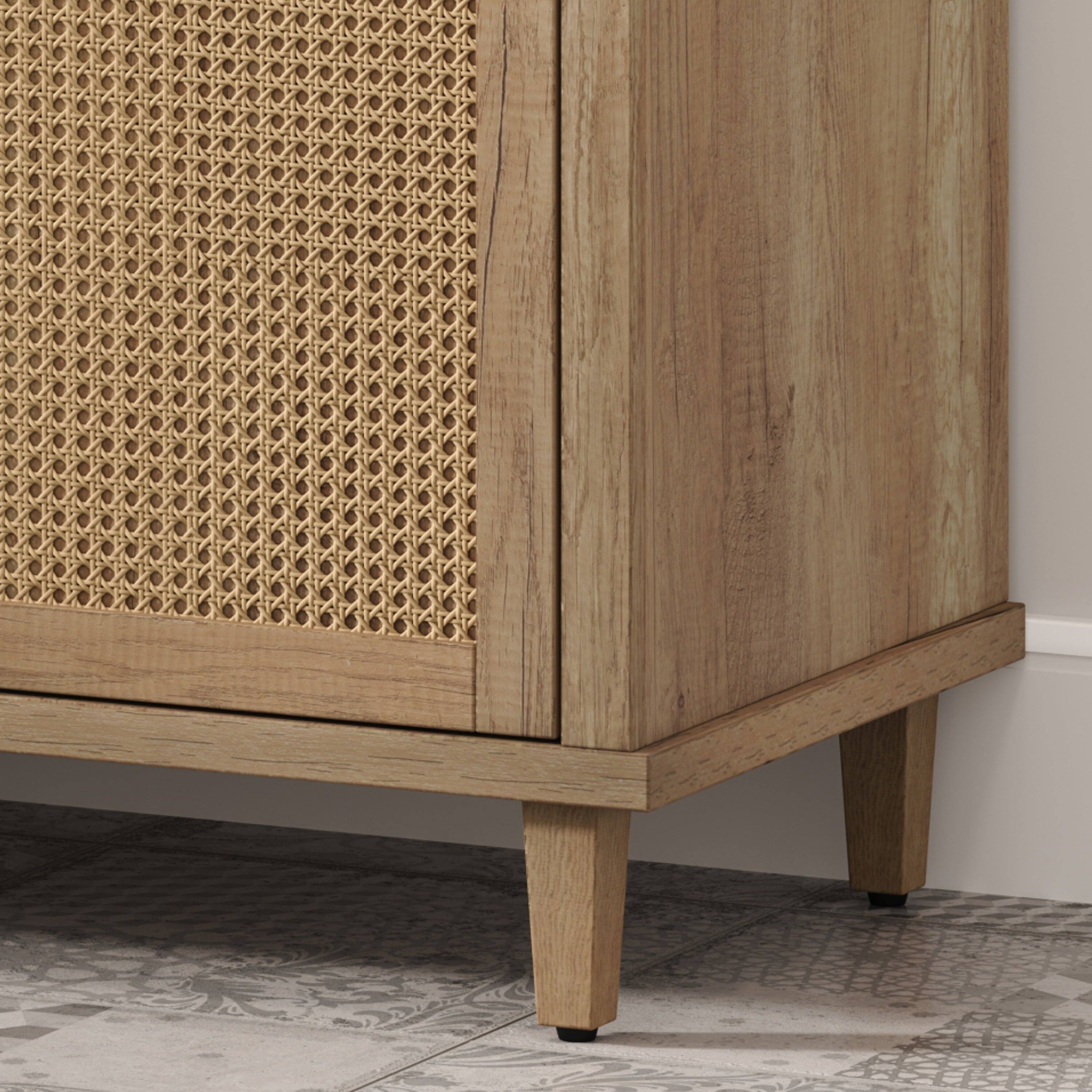 Back. Boyel Living - 60 Inch Bathroom Vanity with SMC Sink Large Storage Cabinet Soft Close Drawers Rattan Doors Silver Knobs Natural - Natural.