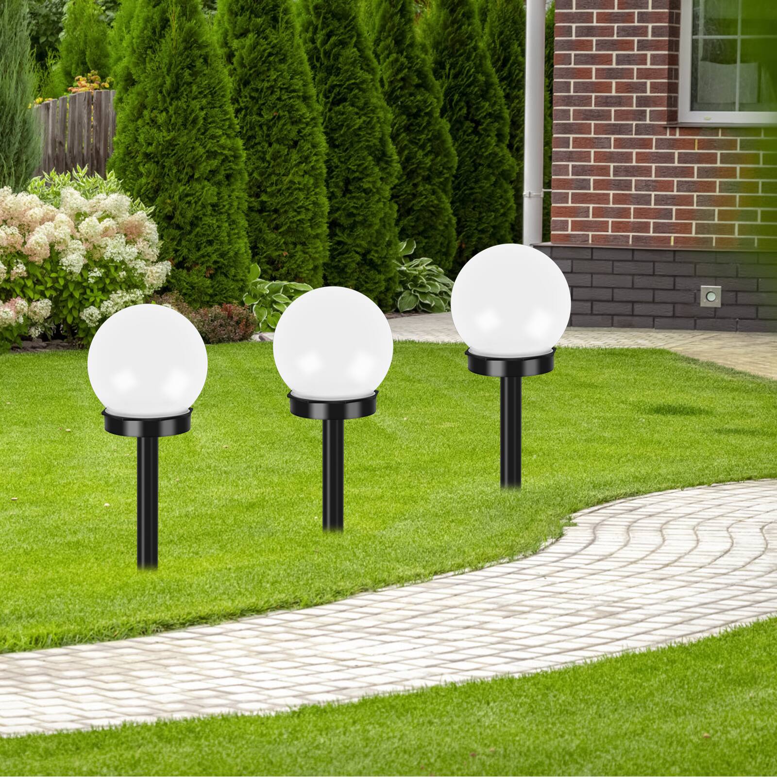 Angle. Oumilen - 4-Pack Solar Globe Stake Lights 3.94In Warm White LED Outdoor Garden Ball Lights.