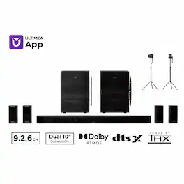 Ultimea - Wireless 9.2.6 Dolby Atmos & DTS:X Soundbar w/ Dual 10" Subs, THX-Tuned Home Theater, AVR Grade + Speaker Stand - Black