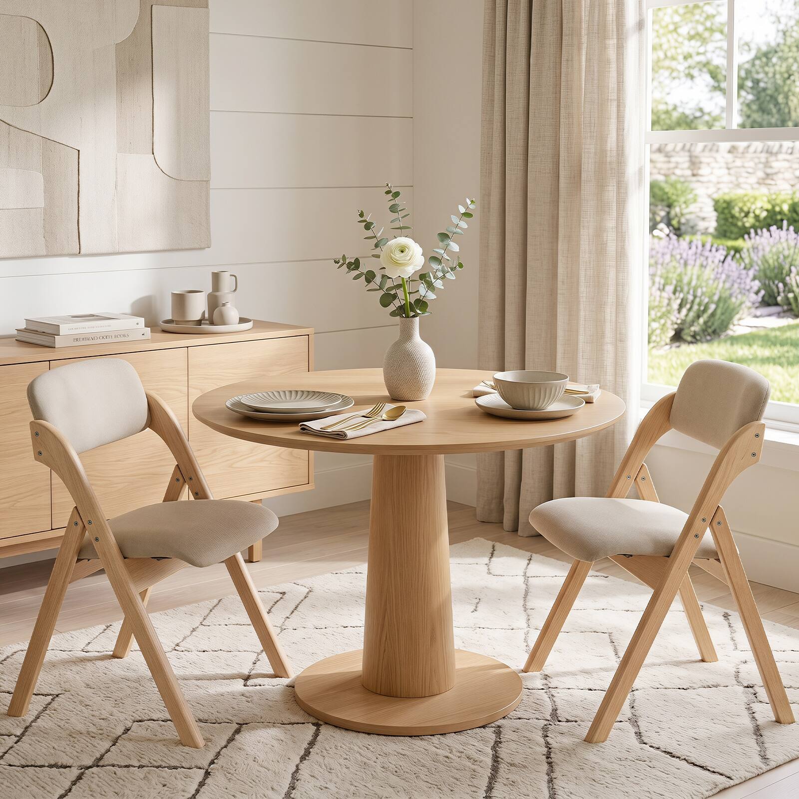 Alt View 3. Costway - Costway Folding Dining Chairs Set of 4 with Cushion, Linen Fabric Padded Seat, Wood Frame - Natural + Khaki.