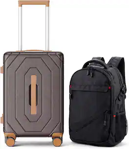 Sugift - Expandable Hardside Carry On Suitcase and Travel Backpack Set with TSA Lock and Wet Dry Compartment - Dark Brown