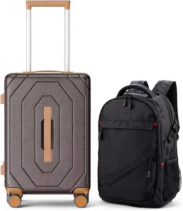 Front. Sugift - Expandable Hardside Carry On Suitcase and Travel Backpack Set with TSA Lock and Wet Dry Compartment - Dark Brown.