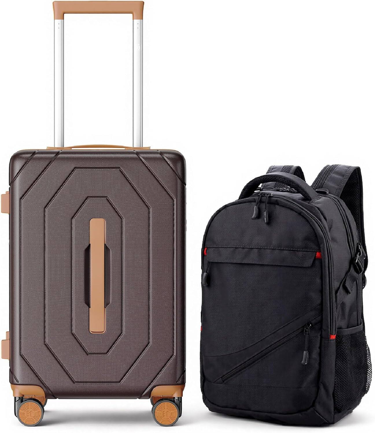 Front. Sugift - Expandable Hardside Carry On Suitcase and Travel Backpack Set with TSA Lock and Wet Dry Compartment - Dark Brown.