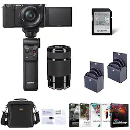 Bundle - Sony - ZV-E10 Mirrorless Vlog Camera with 16-50mm Lens, Black - with 55-210mm Lens, Vlogger Accessory Kit, Corel PC