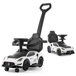 Costway - 3-in-1 Ride on Push Car Maserati Licensed Foot to Floor Kids Sliding Walking Car - White