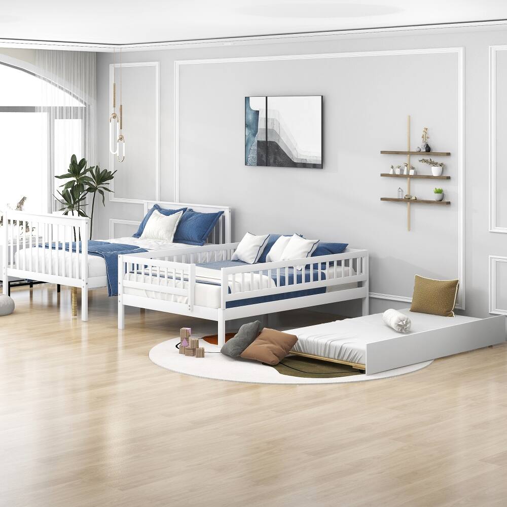 Angle. Loheer - Loheer Full Over Full Bunk Bed with Trundle and Stairs, White Solid Wood 3 in 1 Bunk Bed - White.