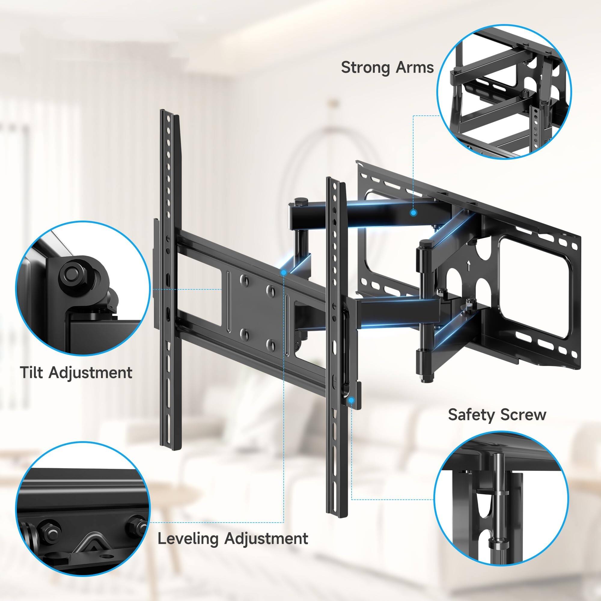 Strong Arms  
Tilt Adjustment  
Leveling Adjustment  
Safety Screw