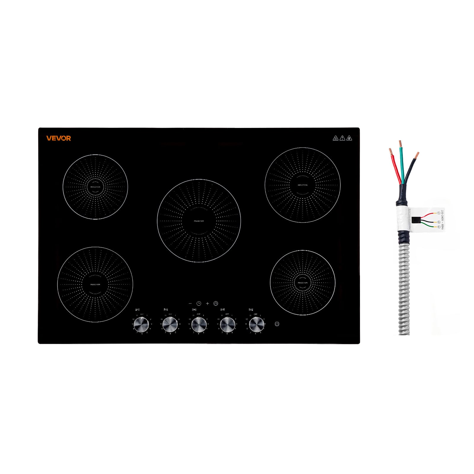 VEVOR - Induction Cooktop 30in 5 Burners Built-in Electric Stove 220V 9200W, Low-Power Continuous Heating, Induction Burner - Black