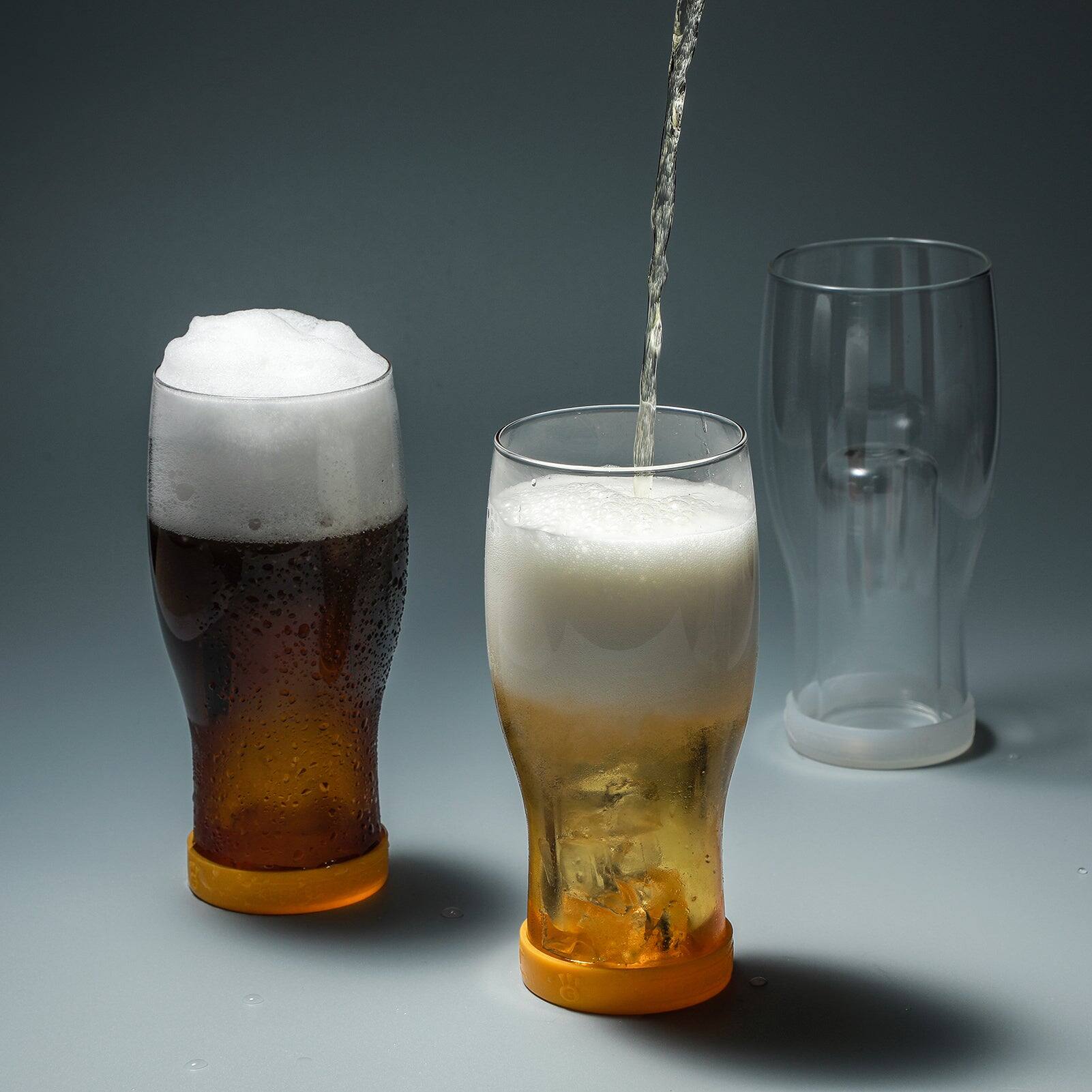 Angle. BreeBe - Ice Isolation Beer Glasses set of 4, 20 fl-oz. - Amber.