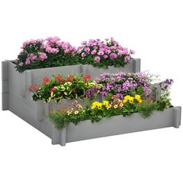 Outsunny - Tier Raised Garden Bed, Water Draining Fabric for Soil, Elevated Wood Flower Box for Vegetables - Gray