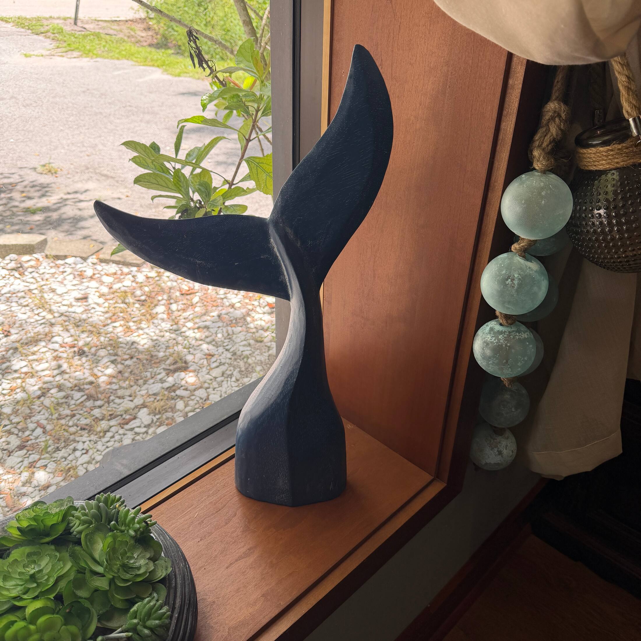 Alt View 5. Things2Die4 - Blue Wooden Whale Tail Sculpture 25 Inch Nautical Coastal Freestanding Decor - Blue.