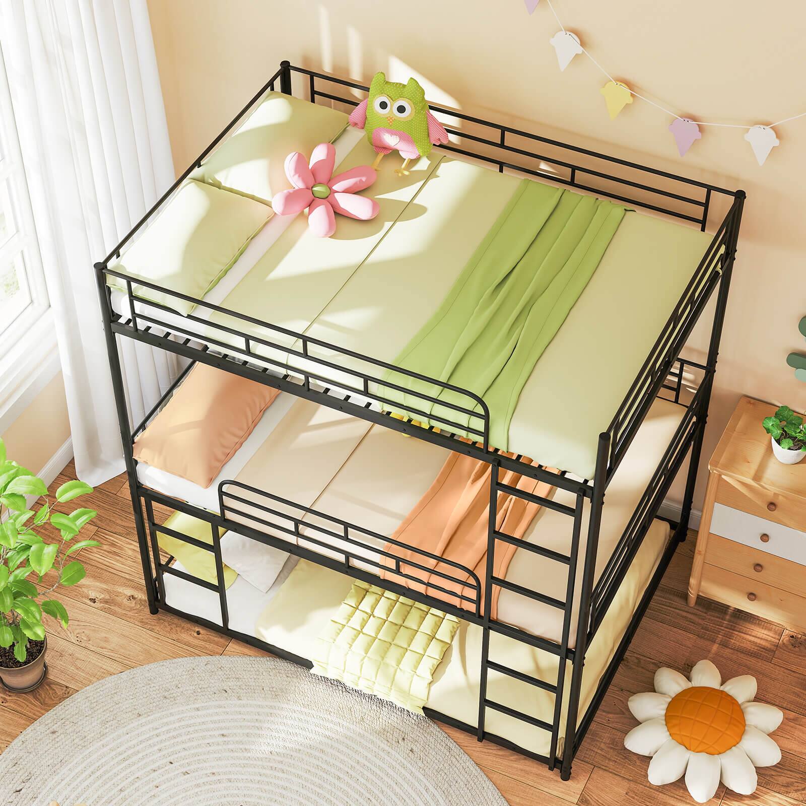 Alt View 1. Costway - Costway Full Over Full Over Full Metal Bed Frame Heavy-Duty Triple Bunk Bed w/Dual Ladders - Black.