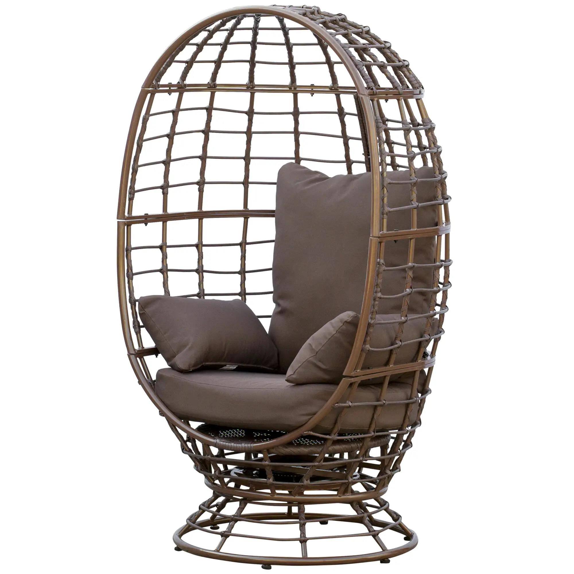 Angle. Resenkos - Resenkos Wicker Egg Chair, Rotating Outdoor Basket Seat, Cushioned Boho Style, Handcrafted PE Rattan, Brown - Brown.