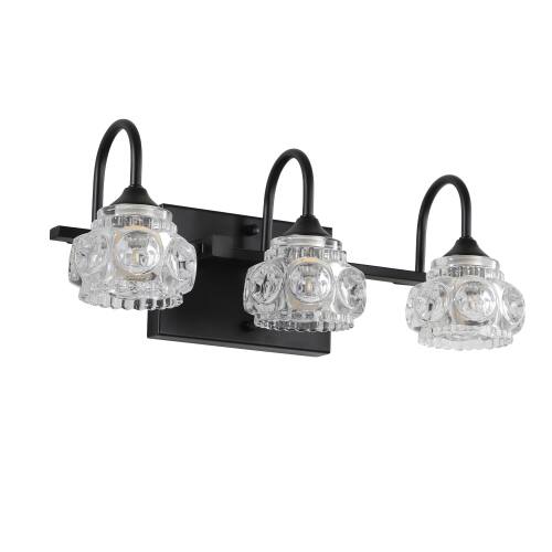 Alt View 3. LUCKY ONE - 17in Wall Mount Vanity Light, 3-Light Black Retro Sconce with Crystal Glass Shades - Black.