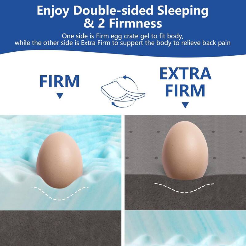 Enjoy Double-sided Sleeping & 2 Firmness
One side is Firm egg crate gel to fit body, while the other side is Extra Firm to support the body to relieve back pain
FIRM
EXTRA FIRM
