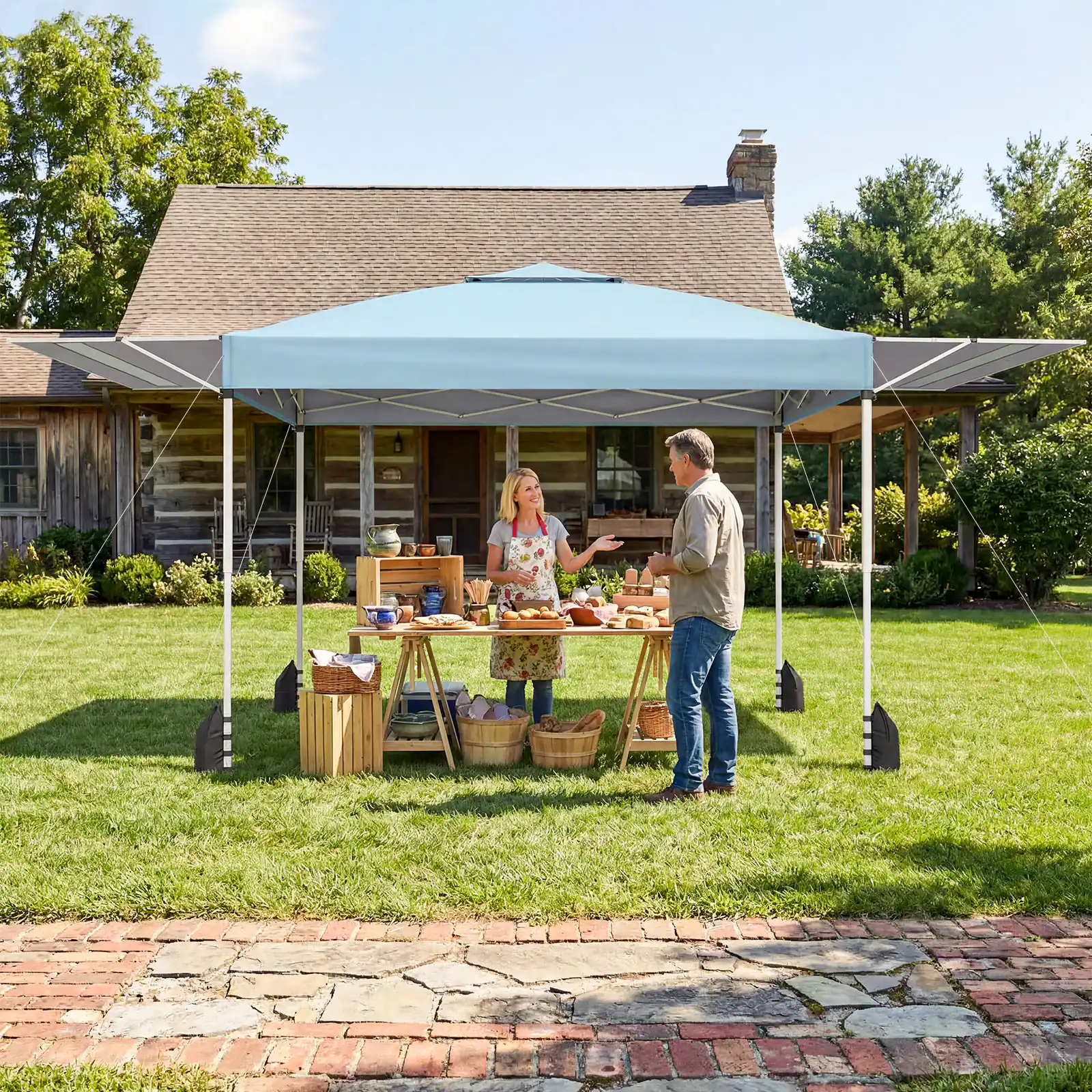 Alt View 3. Costway - Costway 10x17 FT Pop Up Canopy Tent with Dual Adjustable Awnings, Silver-Coated Fabric - Blue.