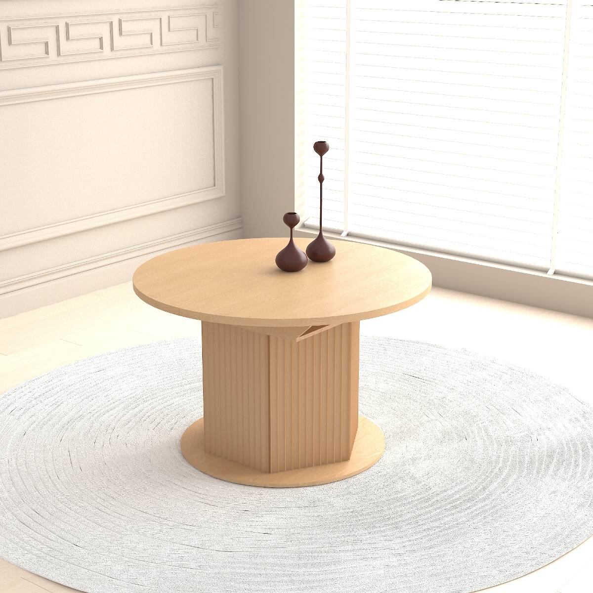 Alt View 2. Loheer - Loheer Extendable Round Dining Table for Six, Light Brown Wood Table with Textured Base - Light Brown.