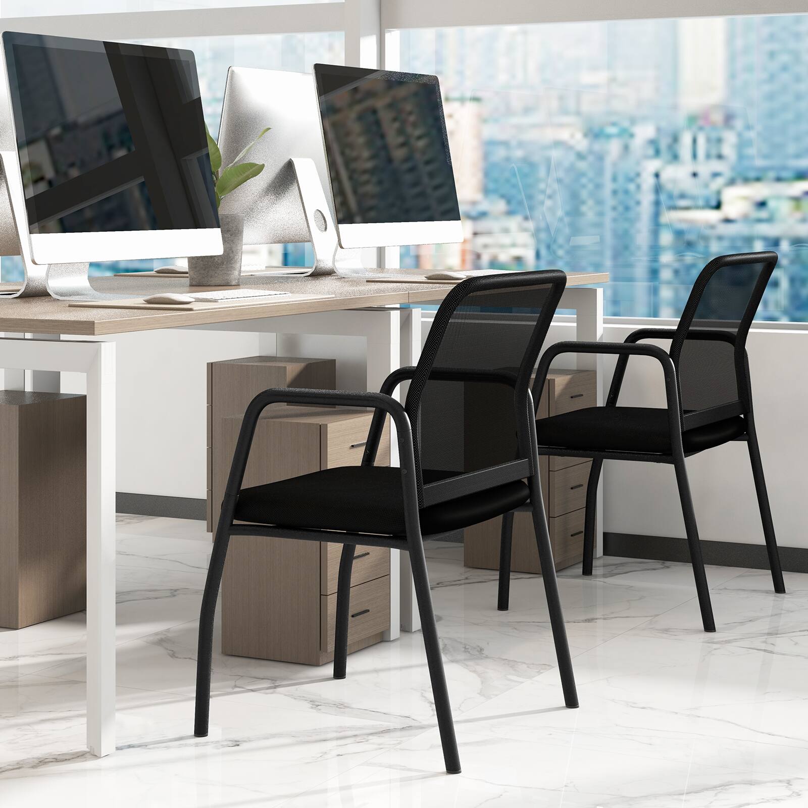 Alt View 1. Ecooso - Waiting Room Chair Set of 2 Office Guest Chairs with Ergonomic Mesh Backrest - Black.