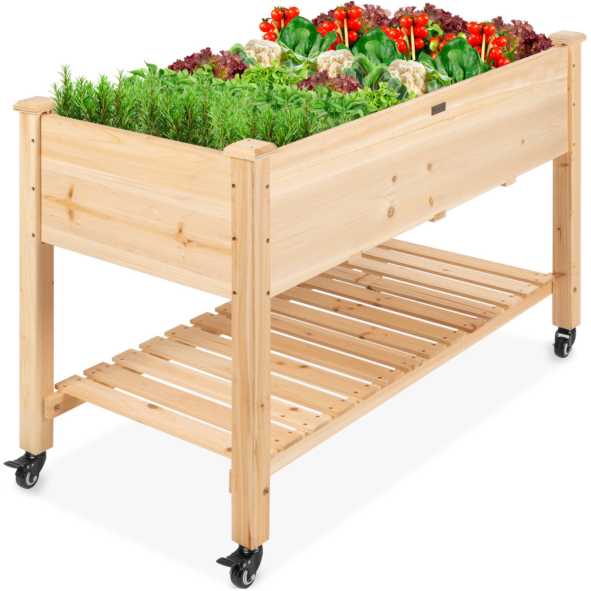 Front. Best Choice Products - Best Choice Products Raised Garden Bed 48x24x32in Mobile Elevated Planter w/ Wheel Locks, Shelf, Liner - Natural - Natural.