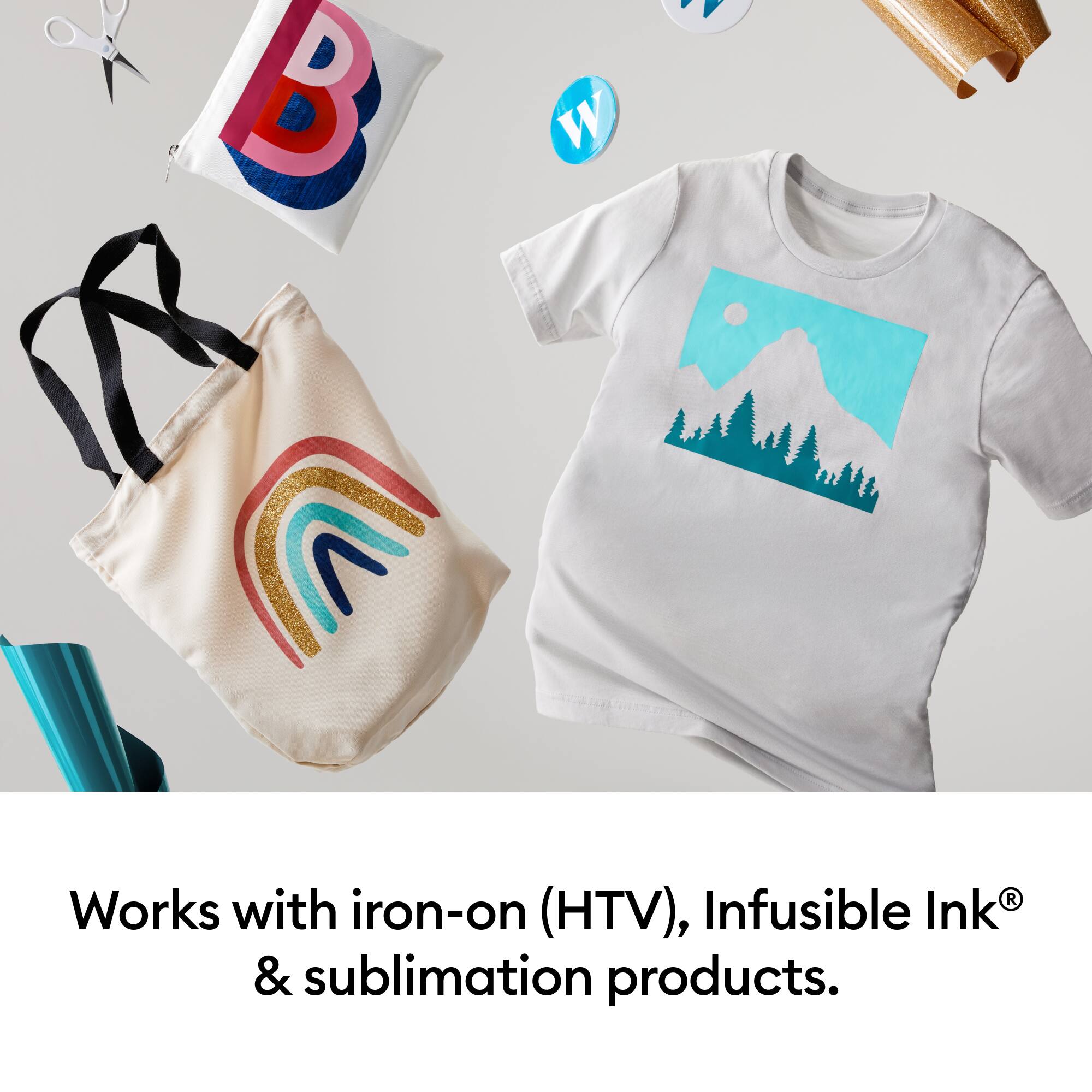 Works with iron-on (HTV), Infusible Ink® & sublimation products.