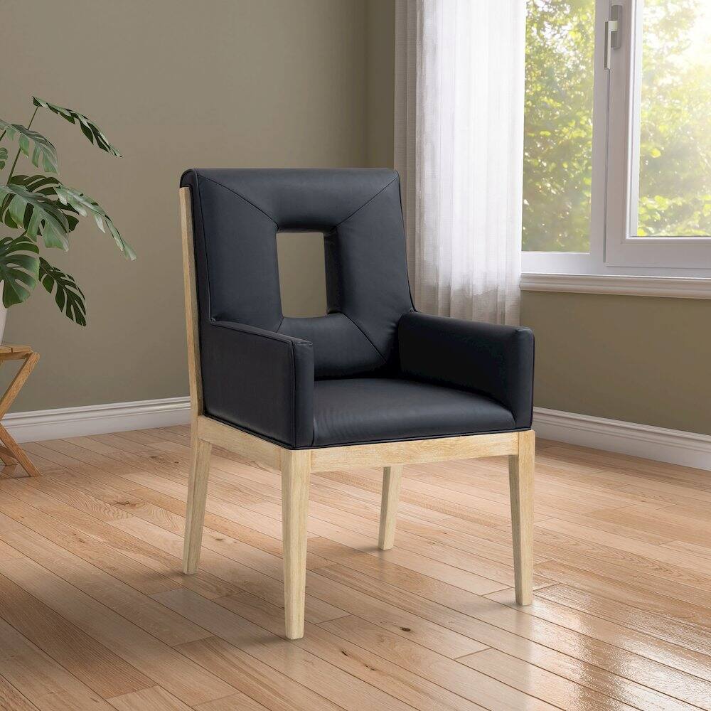 Alt View 1. Meridian Furniture - Gwendolyn Black Vegan Leather Dining Arm Chair - Black.